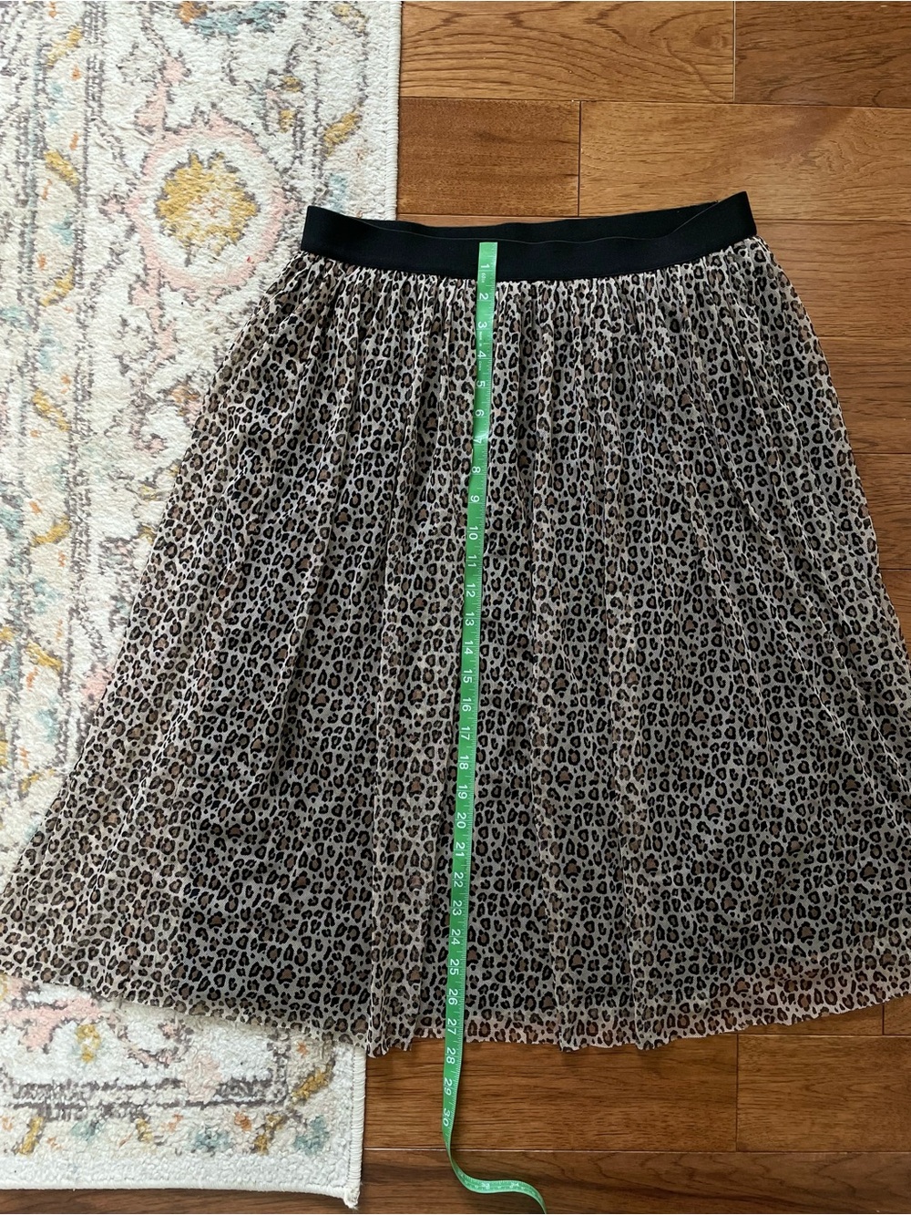 Leopard Print Midi Skirt | Beige Black cheetah tulle pleated elastic waist sz L - Picture 4 of 8